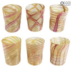 Set Panter rosa - Vasos Pure Silver - Cristal de Murano original