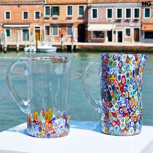 Caraffa Millefiori - blu - Vetro di Murano Originale OMG
