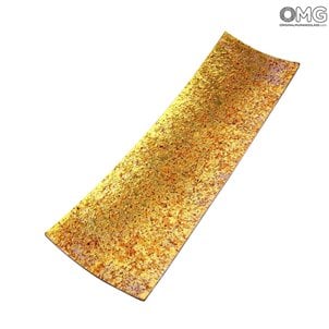 Placa retangular amarela âmbar e ouro - vidro de Murano