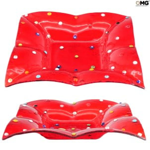 Piatto Quadrato Fly - Svuotatasche - Millefiori Rosso vetro di Murano