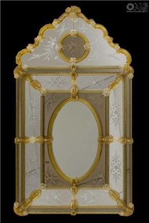 Pompei - Espejo veneciano con cristal de Murano ámbar