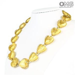 Collar Corazones Piedras Ravello - Hoja de Oro 24kt - Cristal de Murano Original OMG