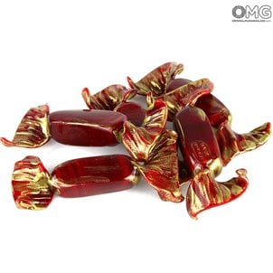 5 Stück venezianische Glassüßigkeiten - Rot - Muranoglas