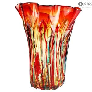 Lava Fantasy - Vaso Soffiato Rosso - Original Murano Glass