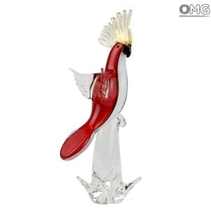 Red Parrot - Escultura de vidrio - Vidrio de Murano original OMG