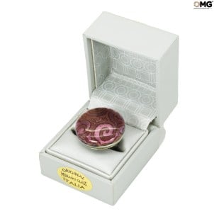 Bague Charming ronde - violette et feuille d'argent - Original Murano Glass OMG