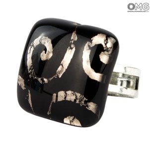 迷人戒指-黑色-Murano原始玻璃OMG