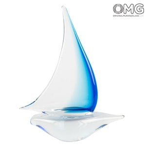 قارب شراعي - سماوي - زجاج مورانو الأصلي OMG