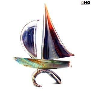 قارب شراعي مع قاعدة - زجاج كالسيدونى - زجاج مورانو الأصلي OMG
