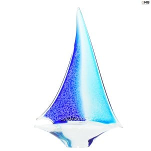 قارب شراعي محفور - أزرق - زجاج مورانو أصلي OMG