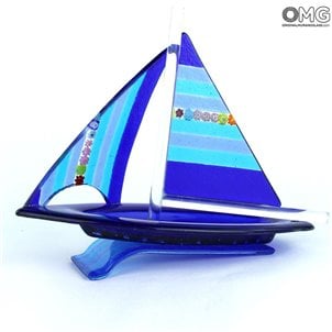 Segelboot - blau - Original Murano Glas