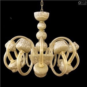 Venetian Chandelier - Modern Sultan Chalcedony Gold - Original Murano Glass