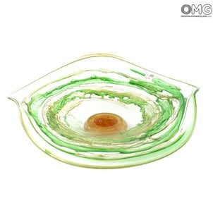 صحن ورق سبروفي الأخضر - زجاج منفوخ - زجاج مورانو الأصلي OMG