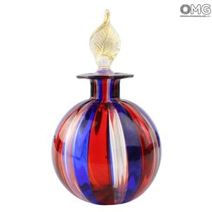 Frasco de perfume redondo - azul e vermelho - vidro original de Murano OMG