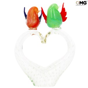 escultura_verde_pájaros_corazón_original_murano_glass_omg