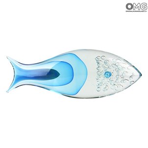 النحت التجريدي للأسماك - أزرق فاتح - زجاج مورانو الأصلي