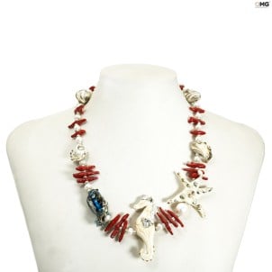seahorse_necklace_coral_original_ Murano_glass_omg