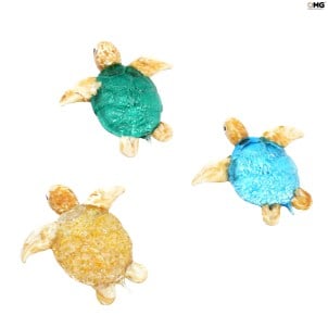 set_thre_sea_turtles_silver_original_murano_glass_omg