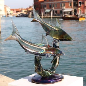 sharks_on_base_sculpture_chalcedony_original_murano_glass_omg_venetian