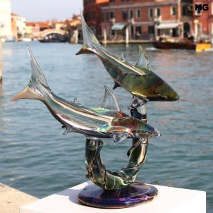 Sharks_on_base_sculpture_chalcedony_original_murano_glass_omg_venetian
