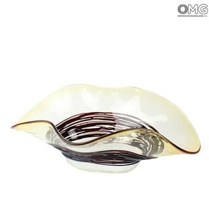Sombrero centerpiece black and amber Bowl - Blown Murano glass