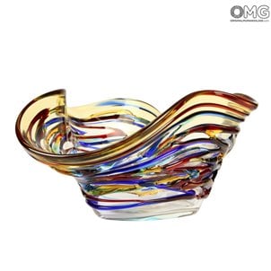 ハーレクインソンブレロ-曲線の短い花瓶-オリジナルのムラーノグラス