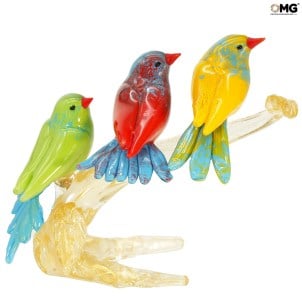 esclusivo Ramo con Uccellini - decoro in foglia oro - Vetro di Murano Originale OMG