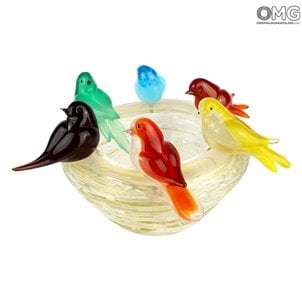 6 عش العصافير - زجاج وذهبي - زجاج مورانو الأصلي OMG