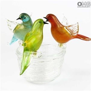 3 عصافير عش - كريستال وذهبي - زجاج مورانو الأصلي OMG