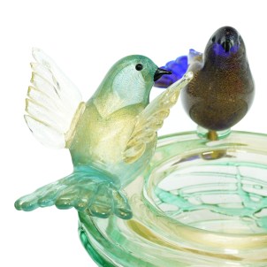 3 Sparrows Nest with gold - Glass Centerpieces Sculpture