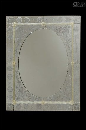 Spring - Wall Venetian Mirror - Engraved with Murano Glass and Gold 24carats