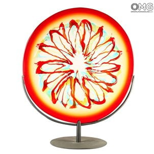 Disc on stand Plate Centerpiece Sun in Red and Multicolors Sbruffi-Original Murano Glass OMG