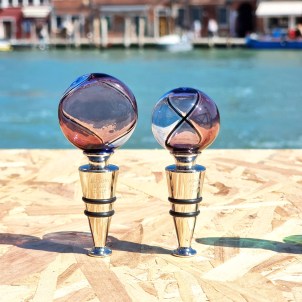 Bottle stopper Cannes - Ametist e light blue - Original Murano Glass OMG