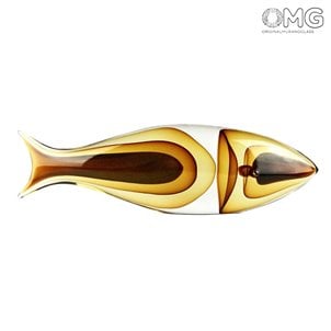 魚抽象雕塑-琥珀色-原始的穆拉諾玻璃