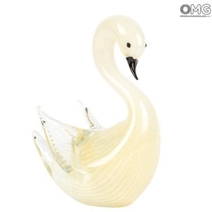 白鳥の置物-純金入り-オリジナルのムラーノグラスOMG