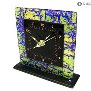 Mesa Escritorio Estante Reloj de mesa - Verde azul - Reloj de cristal de Murano