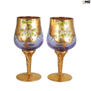 Set di 2 bicchieri Tre fuochi Alessandrite - vetro di Murano originale