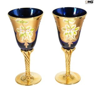 Set di 2 bicchieri Tre fuochi blu - flute - vetro di Murano originale