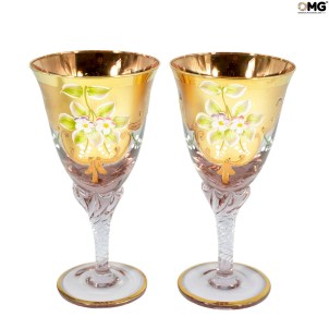 Set di 2 bicchieri Tre fuochi flute rubino - vetro di Murano originale