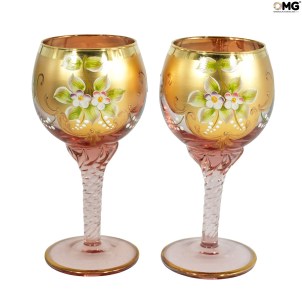 Set di 2 bicchieri Tre fuochi rubino - vetro di Murano originale