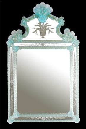 Turchesin-Wall Venetian Mirror-Murano Glass and Gold 24carats