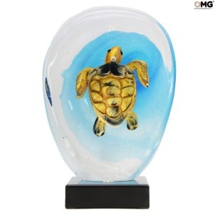 Meeresschildkröte - Scultpure Sommerso mit LED-Lampe - Original Muranoglas omg