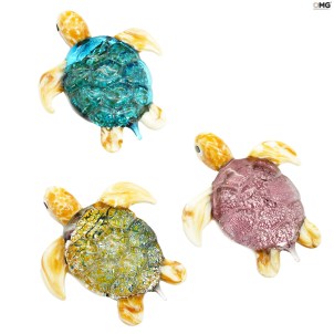 Set of 3 sea turtles -green water - red - blue - Original Murano Glass OMG