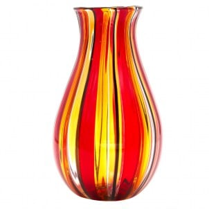 Murano Glass Vase Red Orange Yellow Flower Hand Made Millefiori 19cm High 