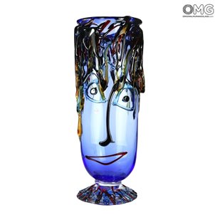 Face Vase Blue - Murano Glass Blown - tribute to Picasso 