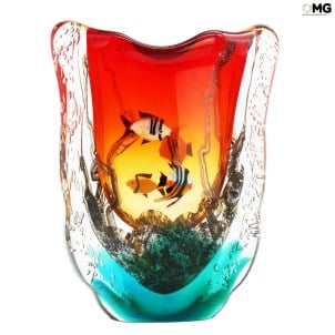 Vase Aquarium - Sonnenuntergang - mit tropischen Fischen - Original Muranoglas OMG