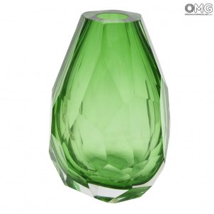 Smaragd Stein Vase - Battuto - Geblasene Vase - Original Murano Glas