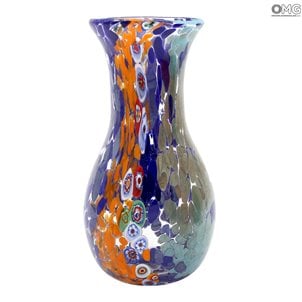 Vase Flasche Regenbogen - Blau - Original Murano Glas OMG