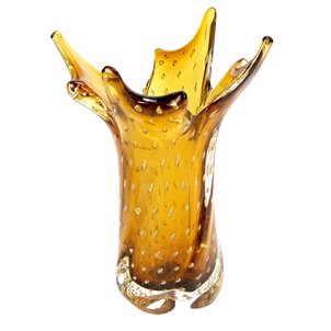 Vaso de flores da moda dos anos 60 - vidro veneziano âmbar Murano OMG®