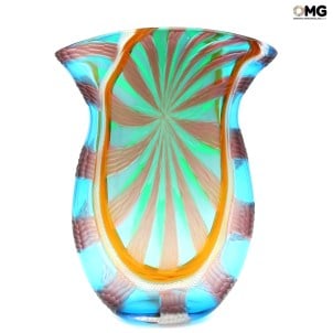Vaso largo multicolor - Battuto - Vaso soprado - Vidro de Murano original Vaso largo multicolor - Battuto - Vaso soprado - Vidro de Murano original